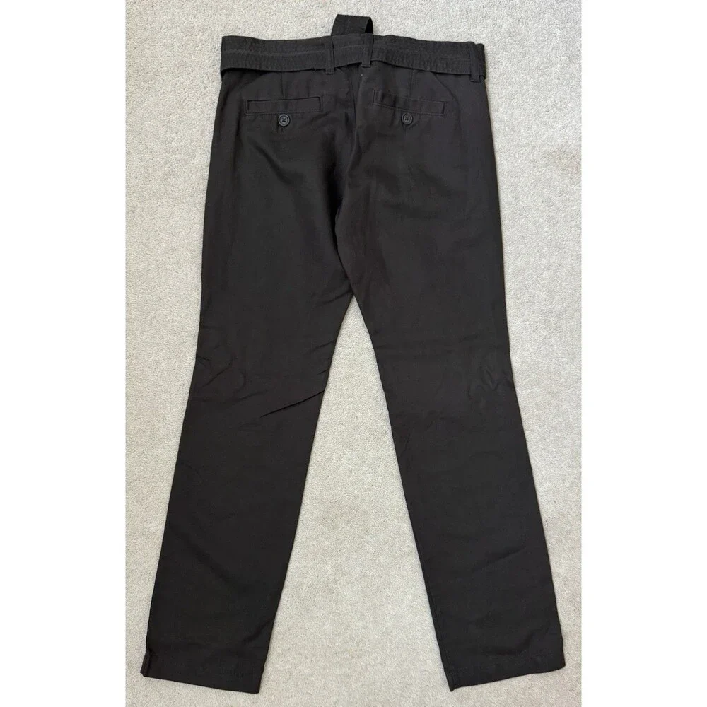 Banana Republic Women's Straight Leg Trousers Size 4 Dark Brown With Tie Belt